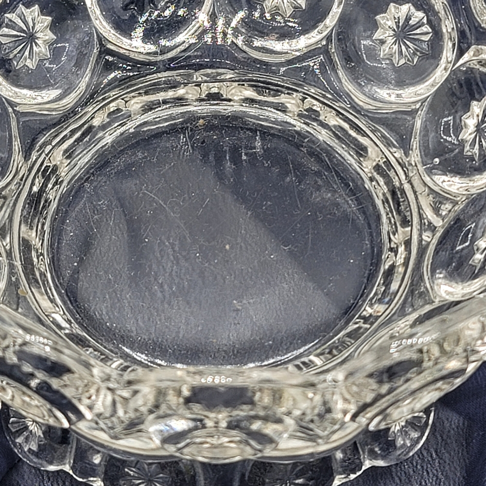 Smith Glass Moon & Stars Clear Footed Nappy Glass Serving Bowl Candy Dish Vtg - Picture 5 of 8